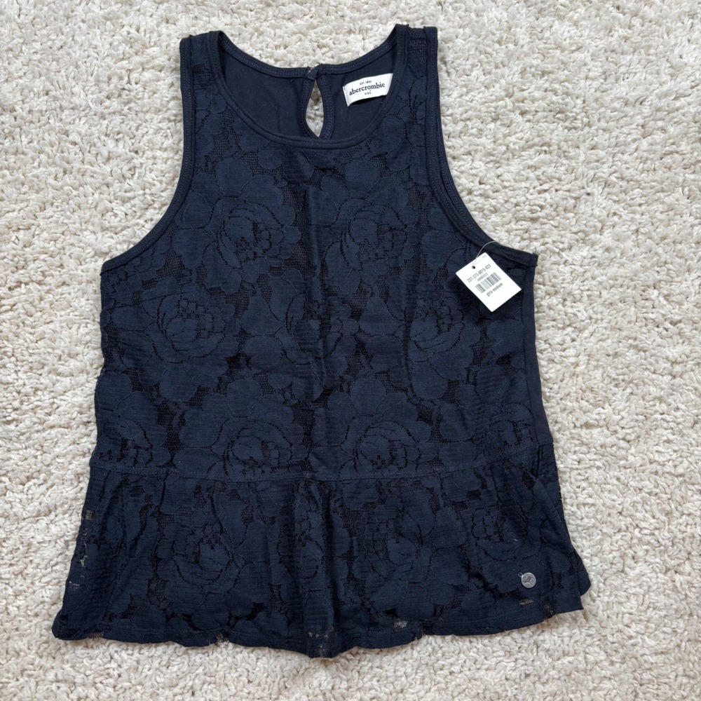 Abercrombie Kids Girls Navy Floral Lace Peplum Tank Top Sleeveless Medium M
